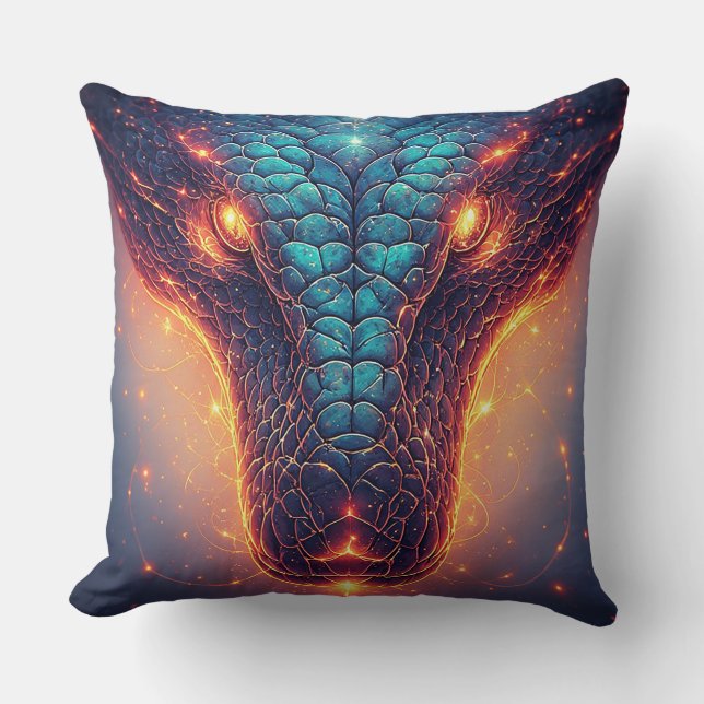 Fiery Serpent with Dynamic Energy Throw Pillow (Front)