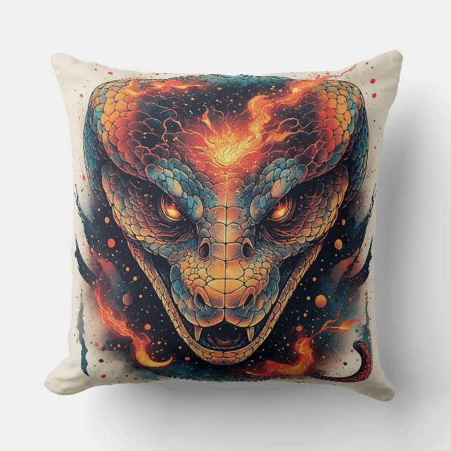 Fiery Serpent with Dynamic Energy Throw Pillow (Front)