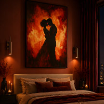 Fiery Silhouette of a Romantic Couple Poster