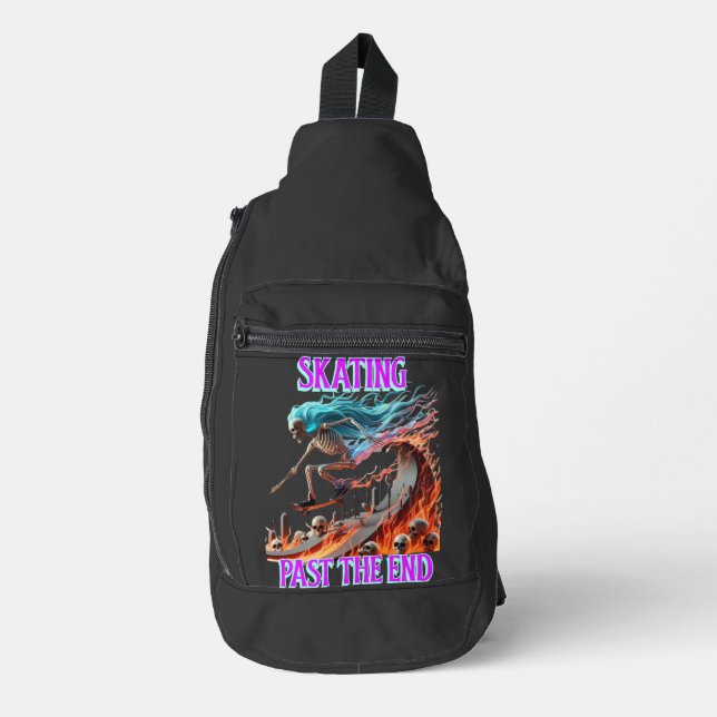 Fiery Skating Skeleton A Death-Defying Ride Sling Bag (Front)