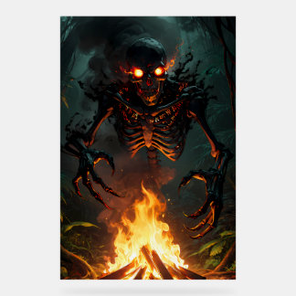 Fiery Skeleton Demon Campfire Acrylic Sign