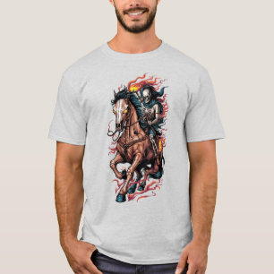 Fiery Skeleton Rider on a Galloping Horse T-Shirt