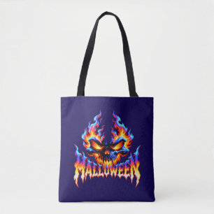 Fiery Skull Halloween Flame Design Tote Bag