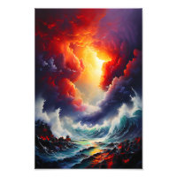 Fiery Sky and Roaring Sea – Dynamic Seascape Art