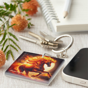 Fiery Spirit Horse Under the Moonlight Keychain