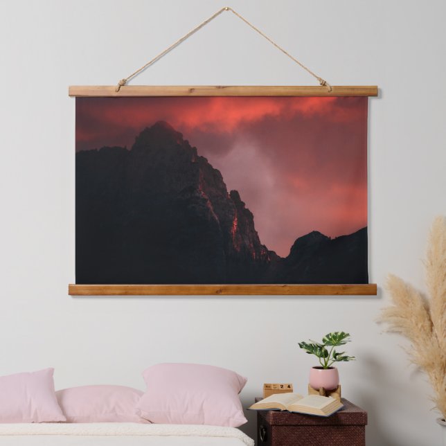 Fiery sunset at mountains hanging tapestry (Bedroom)
