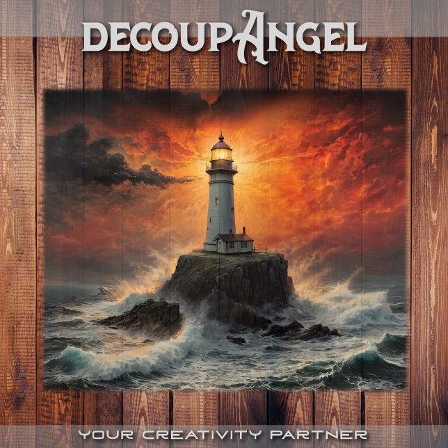 Fiery Sunset Lighthouse: A Lone Sentinel - decoupa Tissue Paper (Creator Uploaded)