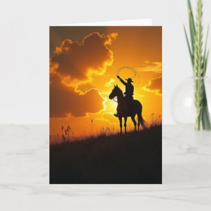 Fiery Sunset Riders Fathers Day Card