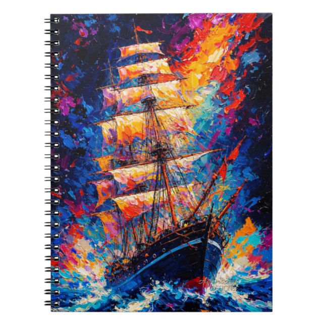Fiery Sunset Tall Ship Abstract Painting Nautical  Notebook (Front)