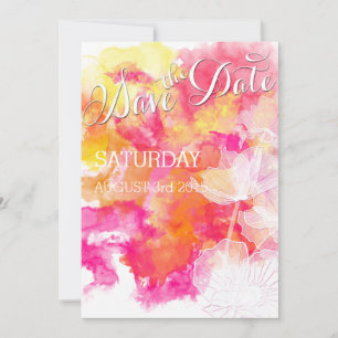 FIERY SUNSET WATERCOLOR HOLLYHOCK WEDDING SAVE THE DATE