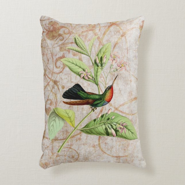 Fiery Throated Hummingbird Vintage Grunge Accent Pillow (Front(Vertical))