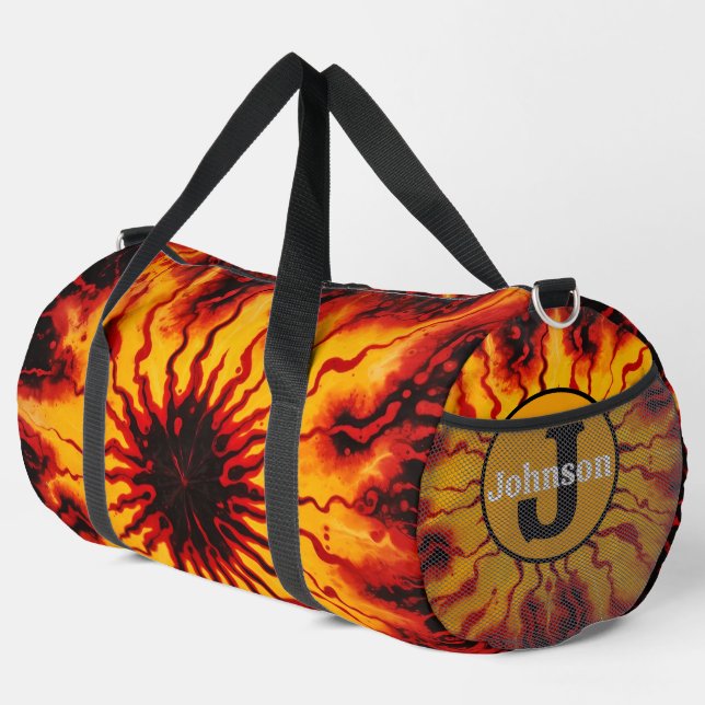 Fiery Tie Dye Burst Monogram Personalized Kit Duffle Bag (Right Corner)