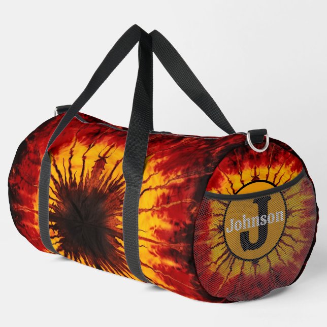 Fiery Tie Dye Sport Gear Monogram Personalized Duffle Bag (Right Corner)