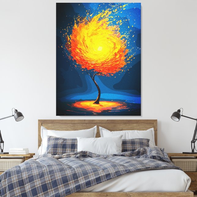 Fiery Tree of Life | Abstract Nature Wall Art (Insitu(Bedroom))