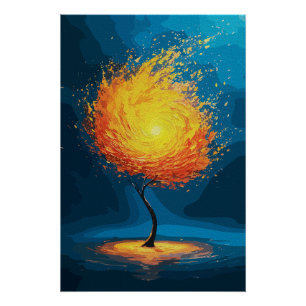 Fiery Tree of Life   Abstract Nature Wall Art