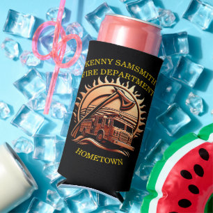 Fiery Valour Intricate Heroic Design Of Fire Truck Seltzer Can Cooler