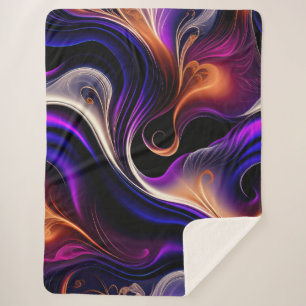 Fiery Waves - Bold Purple, Orange, Gold Abstract Sherpa Blanket