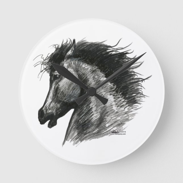 Fiery Wild Horse Round Clock (Front)