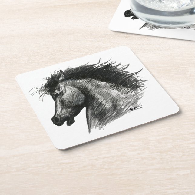 Fiery Wild Horse Square Paper Coaster (Angled)