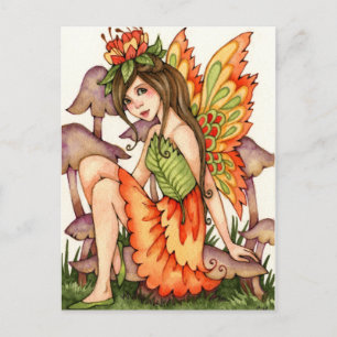 Fiery Wings - Autumn Fantasy Fairy Art Postcard