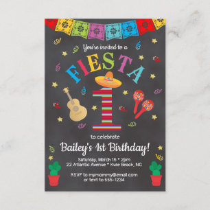 Fiesta 1er Anniversaire Invitation Colorée Chalkbo