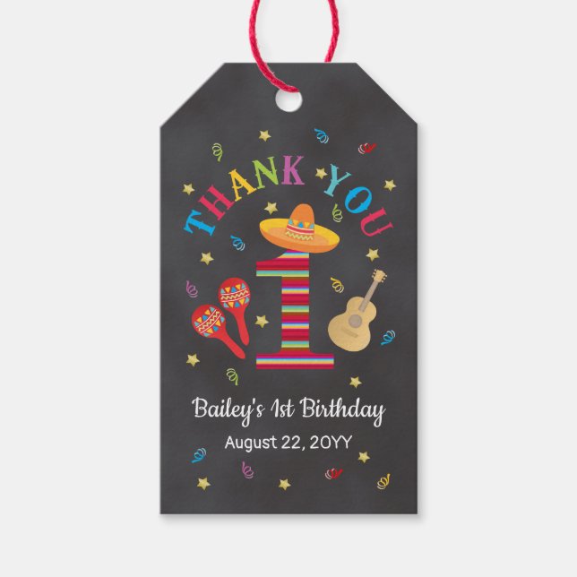 Fiesta 1st Birthday Chalkboard Gift Tags (Front)