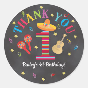 Fiesta 1st Birthday Colours on Chalkboard Classic Round Sticker