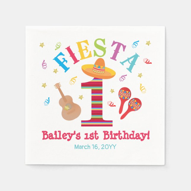 Fiesta 1st Birthday Mexican Colourful Napkin (Front)