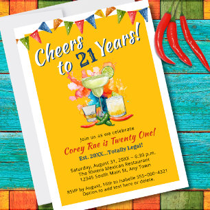 Fiesta 21st Birthday Cheers to 21 Years Modern  Invitation