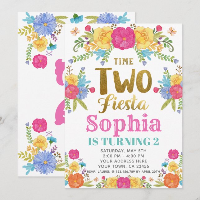 Fiesta 2nd Birthday Invitation (Front/Back)