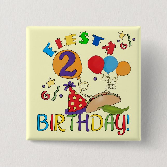 Fiesta 2nd Birthday T shirts and Gifts 2 Inch Square Button (Front)