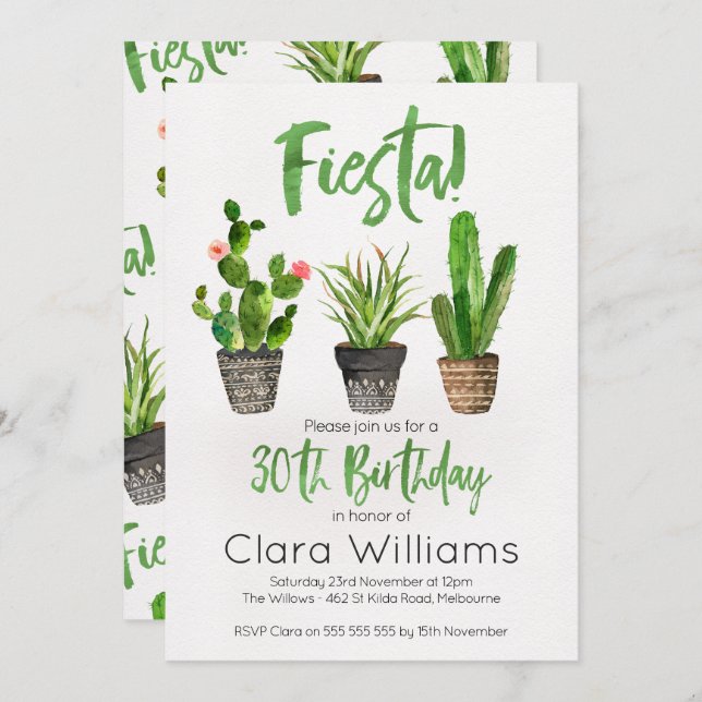 Fiesta 30th Birthday Invitation (Front/Back)