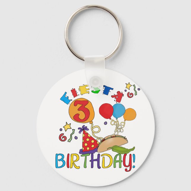 Fiesta 3rd Birthday T-shirts and Gifts Keychain (Front)