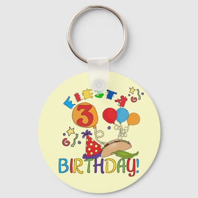 Fiesta 3rd Birthday T-shirts and Gifts Keychain (Front)
