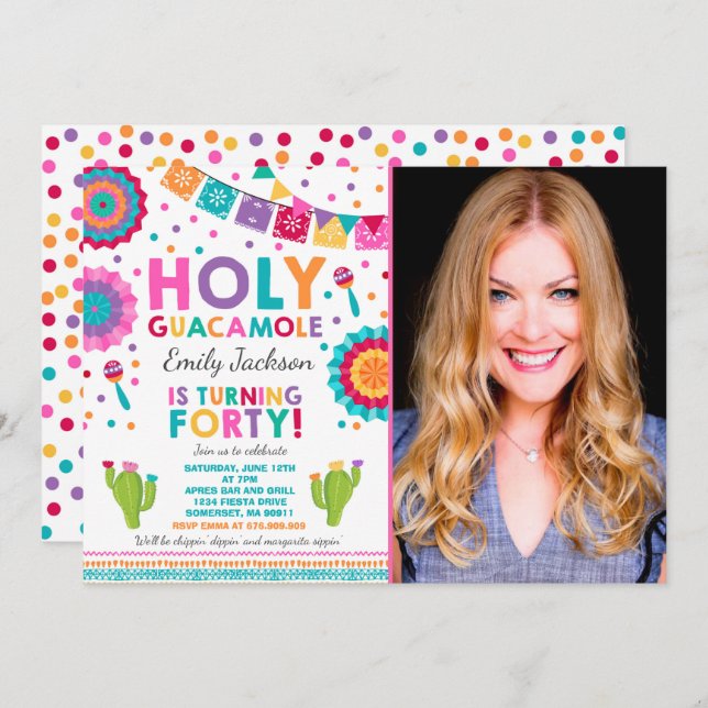 Fiesta 40th Birthday Invitation Holy Guacamole 40 (Front/Back)