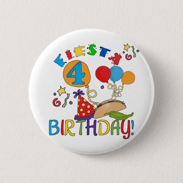 Fiesta 4th Birthday T-shirts and Gifts 2 Inch Round Button (Front)