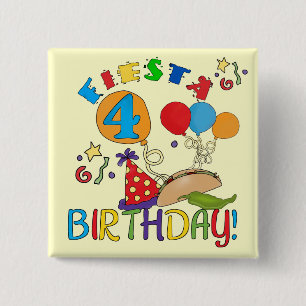 Fiesta 4th Birthday T-shirts and Gifts 2 Inch Square Button