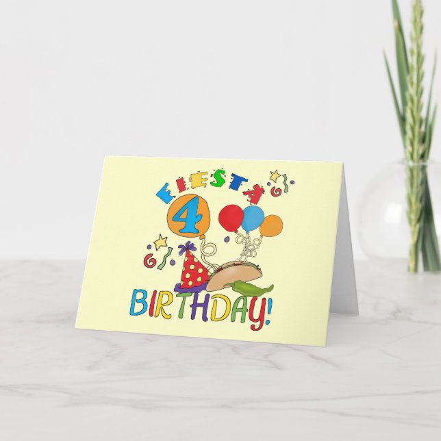 Fiesta 4th Birthday T-shirts and Gifts Card (Front)
