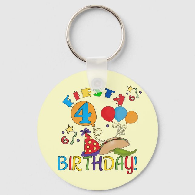 Fiesta 4th Birthday T-shirts and Gifts Keychain (Front)