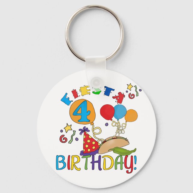 Fiesta 4th Birthday T-shirts and Gifts Keychain (Front)