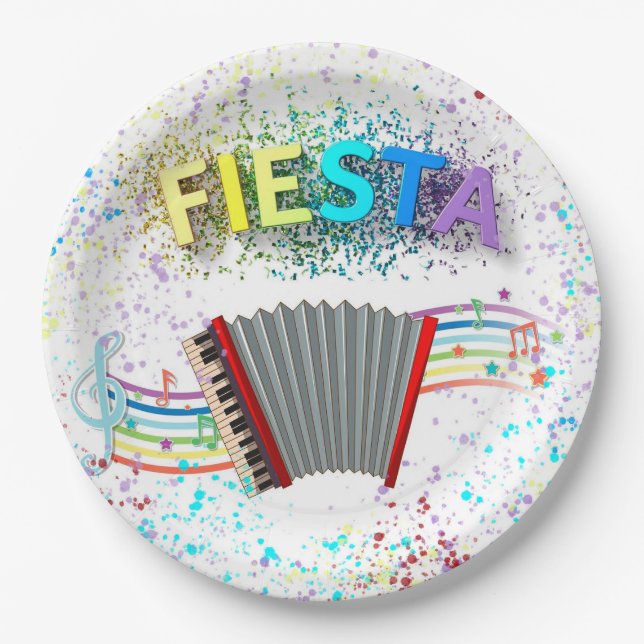 Fiesta Accordion Dancing Birthday Party Paper Plate (Front)