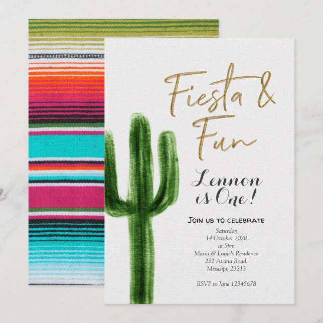 Fiesta and Fun First Birthday Invitation (Front/Back)