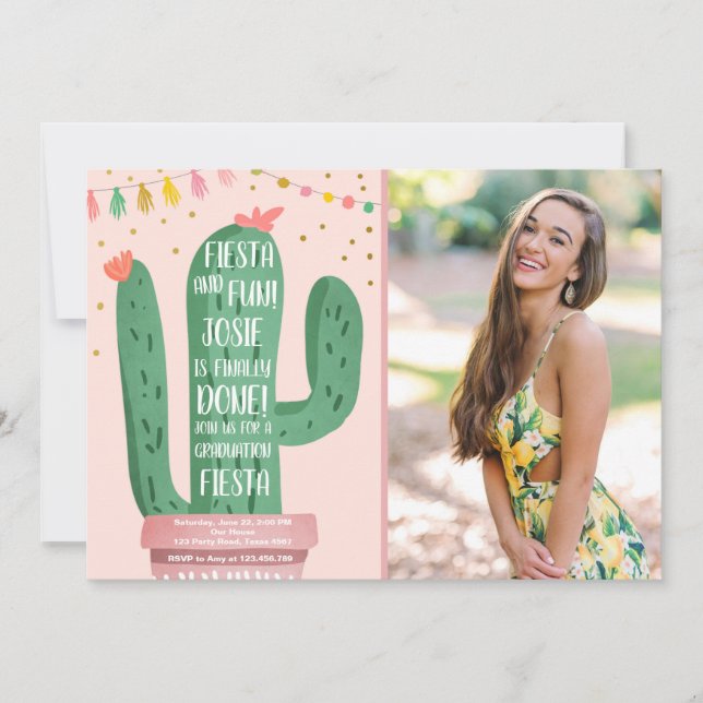Fiesta and Fun Graduation Party Cactus Lets Fiesta Invitation (Front)