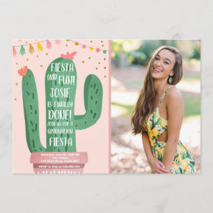 Fiesta and Fun Graduation Party Cactus Lets Fiesta Invitation