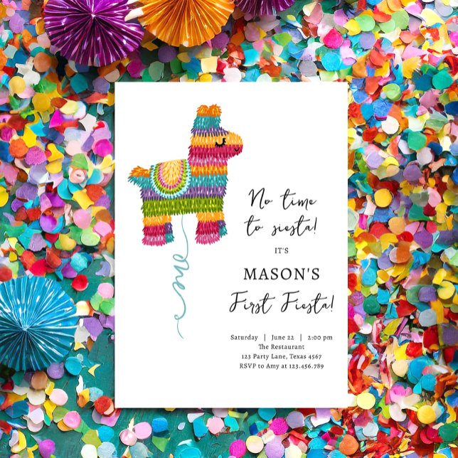 Fiesta and Fun Piñata Llama Boy First Birthday Invitation (Creator Uploaded)