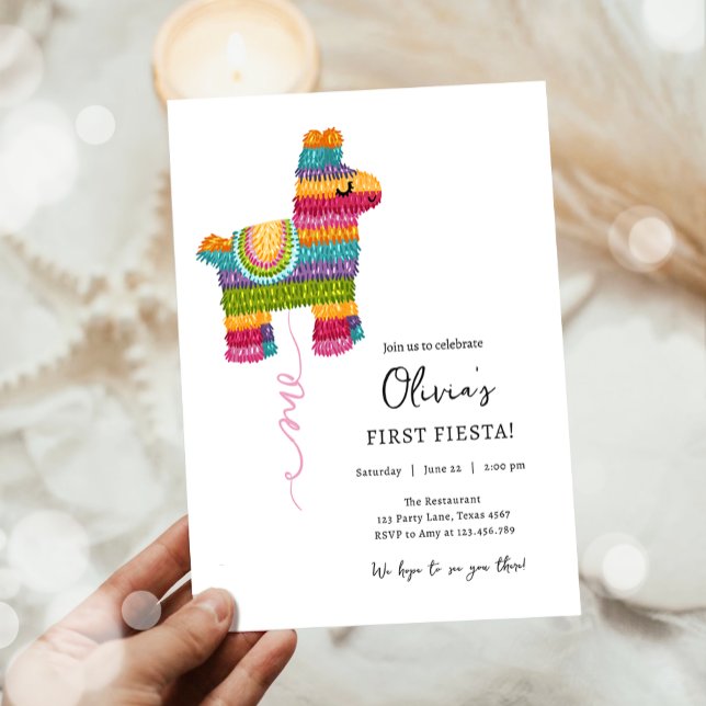 Fiesta and Fun Piñata Llama Girl First Birthday Invitation (Creator Uploaded)