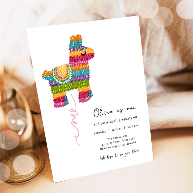 Fiesta and Fun Piñata Llama Girl First Birthday Invitation (Creator Uploaded)