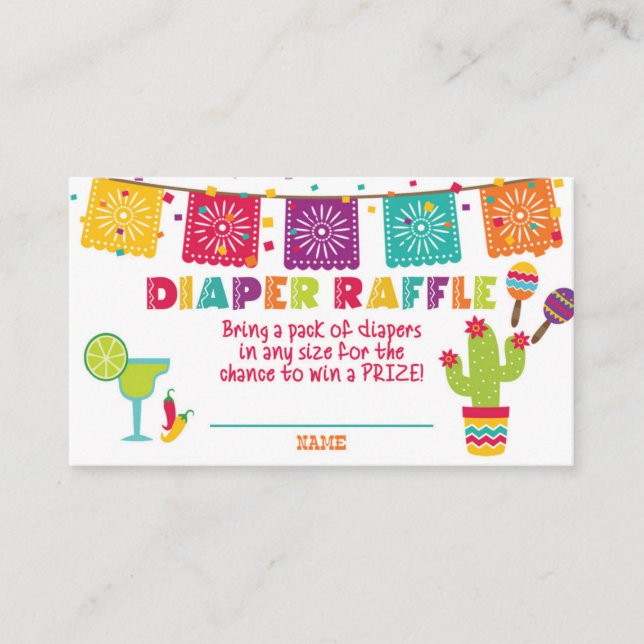 Fiesta Baby Shower Diaper Raffle Card - White (Front)