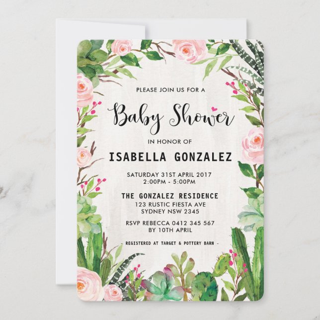 Fiesta Baby shower Invitation Cactus rose Floral (Devant)