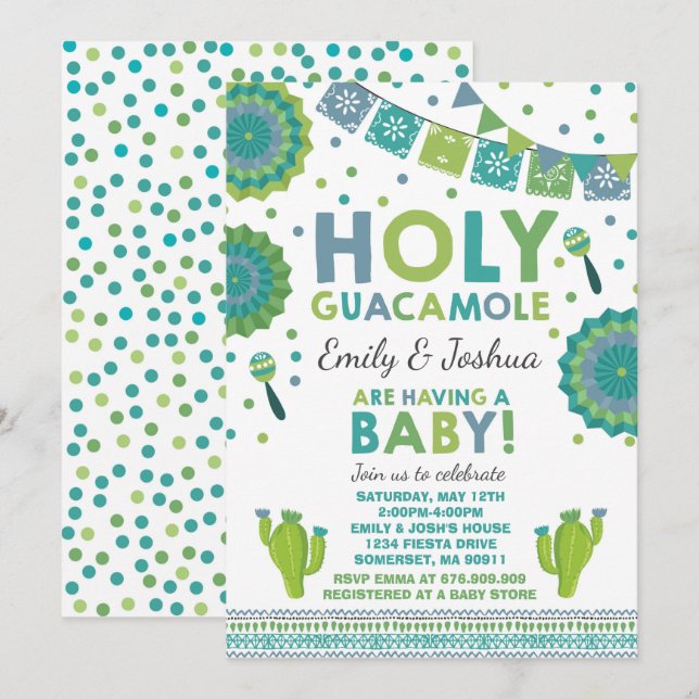 Fiesta Baby Shower Invitation Holy Guacamole Party (Front/Back)